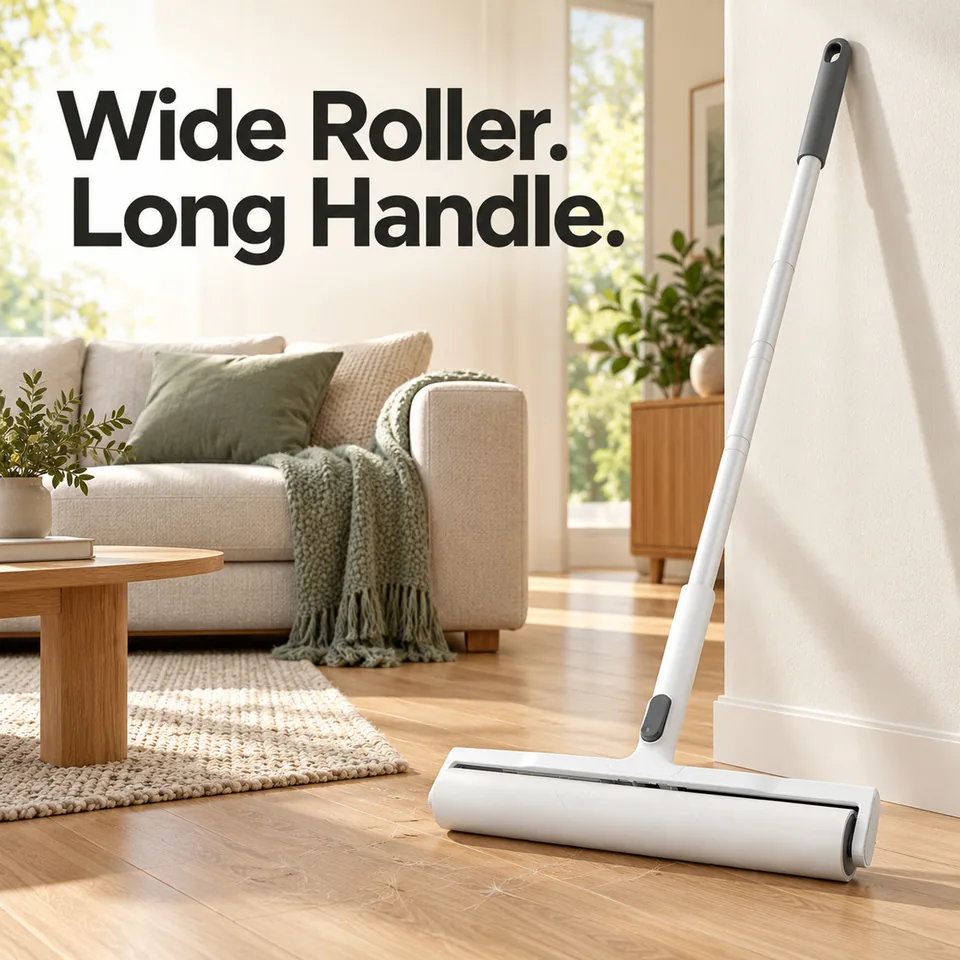 Long-handled wide adhesive paper roller