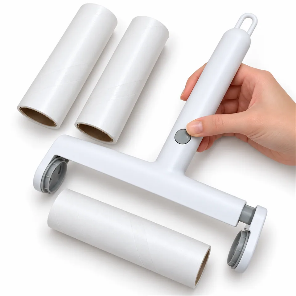 White Blingtrail T-shaped lint roller with three adhesive paper rolls