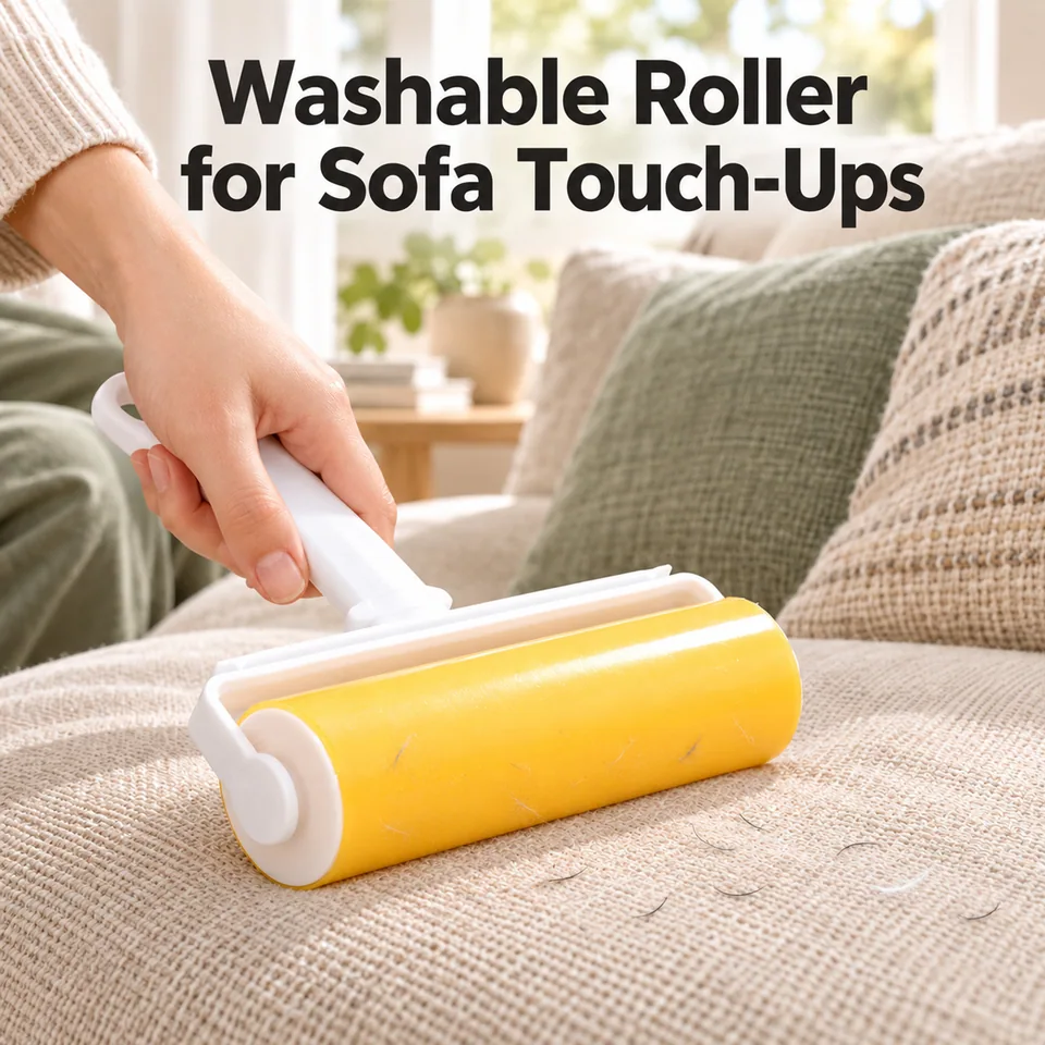 Washable roller shown on fabric upholstery