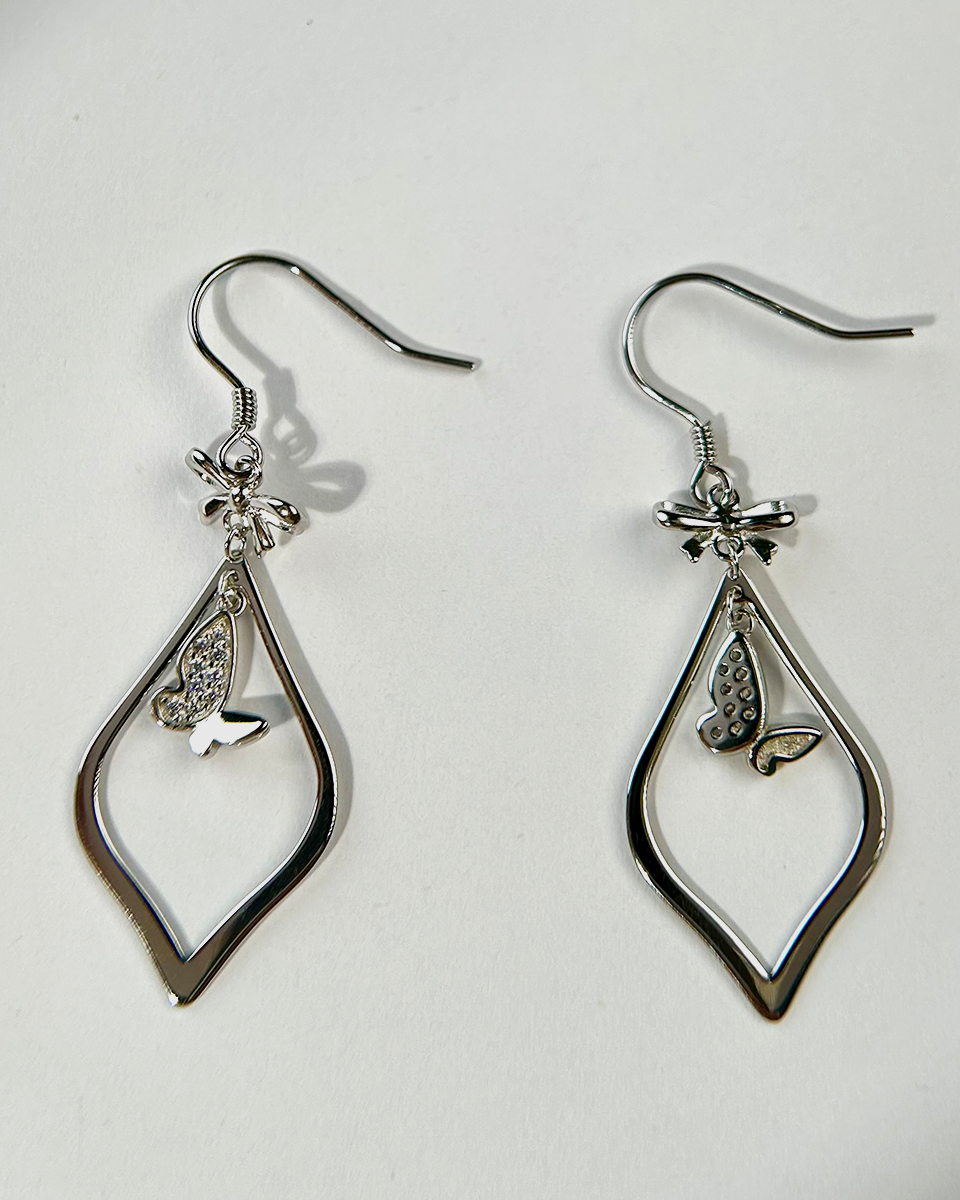 BlingTrail Sterling Dainty Silver Earrings with Glittering Butterfly and Leaf Accents